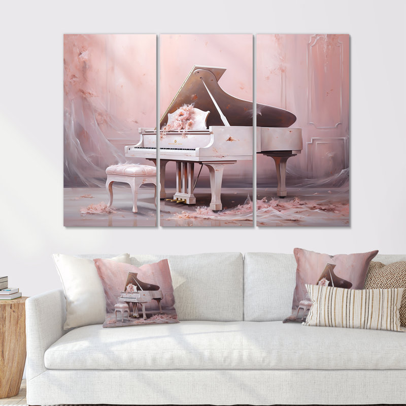«Pink Pastel Piano Play III», ensemble d'art mural piano, H 40 po x l 60 po x P 1 po