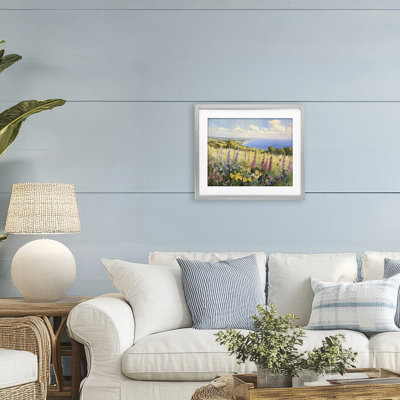 Pastel Hyacinth Seaside Garden Framed Print Under Glass, design by Petal Prints Design
