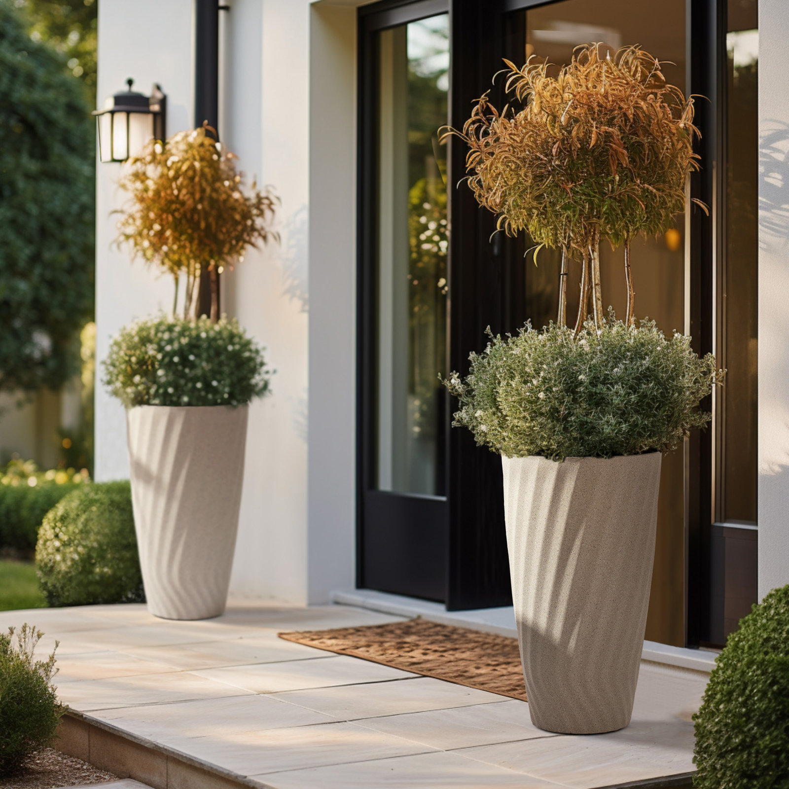 Boynton 24 Inch Tall Planters, Tree Planters with Shelf Insert, Morden Large Round Plant Pots Containers for Indoor/Outdoor Use
