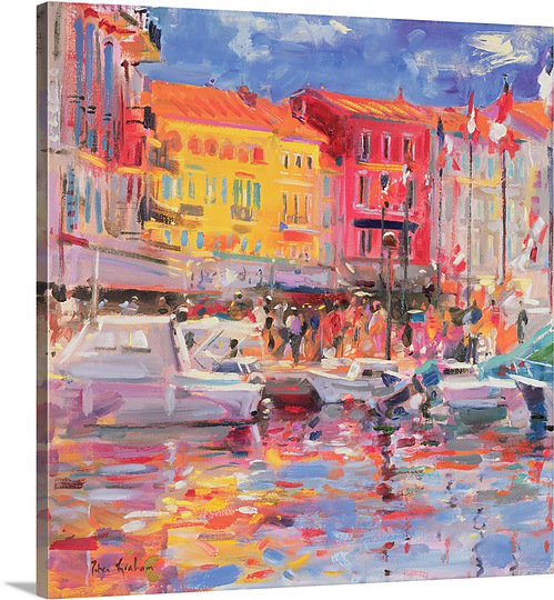 «Anjuman Le Port de St Tropez, 2002» par Peter Graham, reproduction d'art, H 48 po x l 48 po x P 1,25 po, Toile