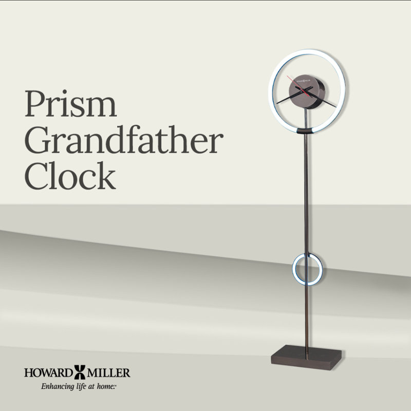 Horloge Prism Modern Grandfather, anneaux halo à DEL changeant de couleur, télécommande, mouvement à quartz