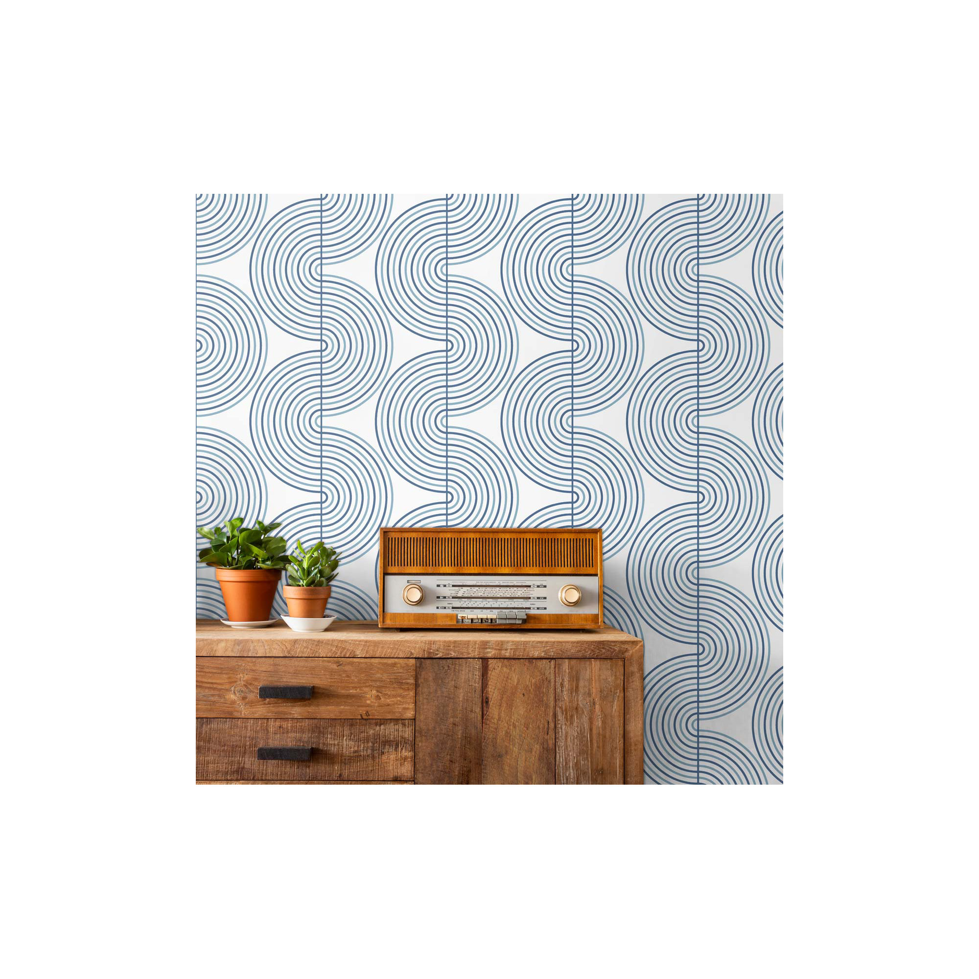 Cecile Mid-Century Peel & Stick Geometric Wallpaper, Blue