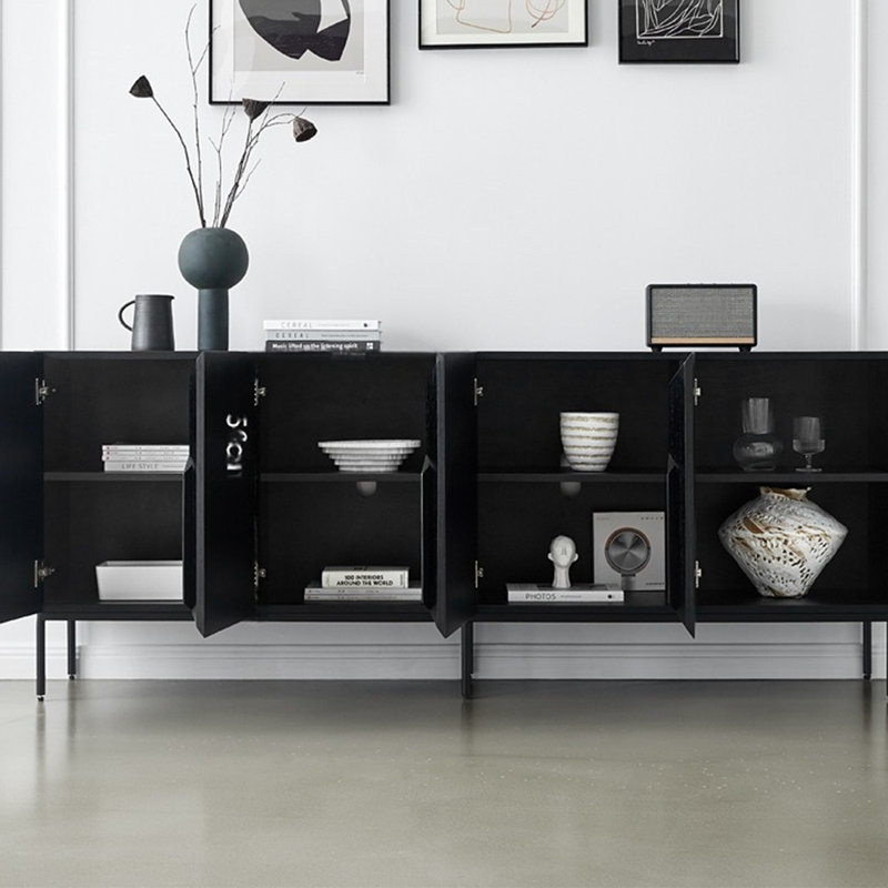 Simplicity Retro Solid Wood Sideboard Cabinet, Black