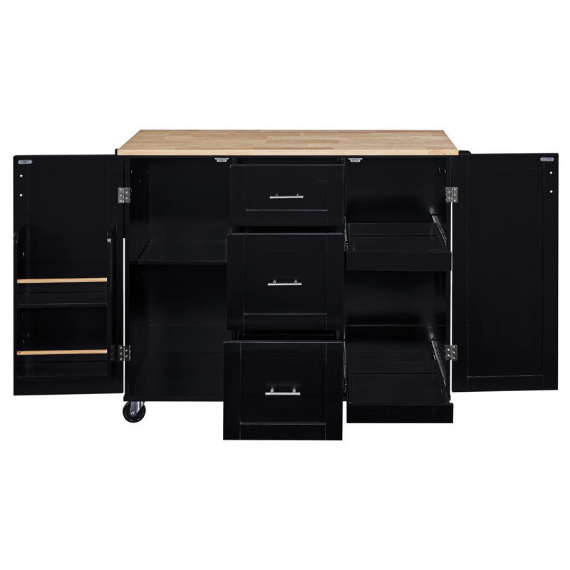 Classic Kitchen Island With Rack - Keep Your Neat Rectangular Cart Drawers Functional Storage, Black