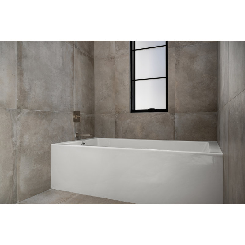 Sydney 60" x 30" Alcove Soaking Acrylic Bathtub, White, Left, Polished Brass