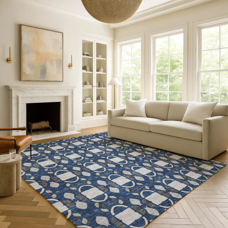 Tapis intérieur / extérieur lavable à la machine Chantille ACN2920, Marine, 10 pi x 14 pi