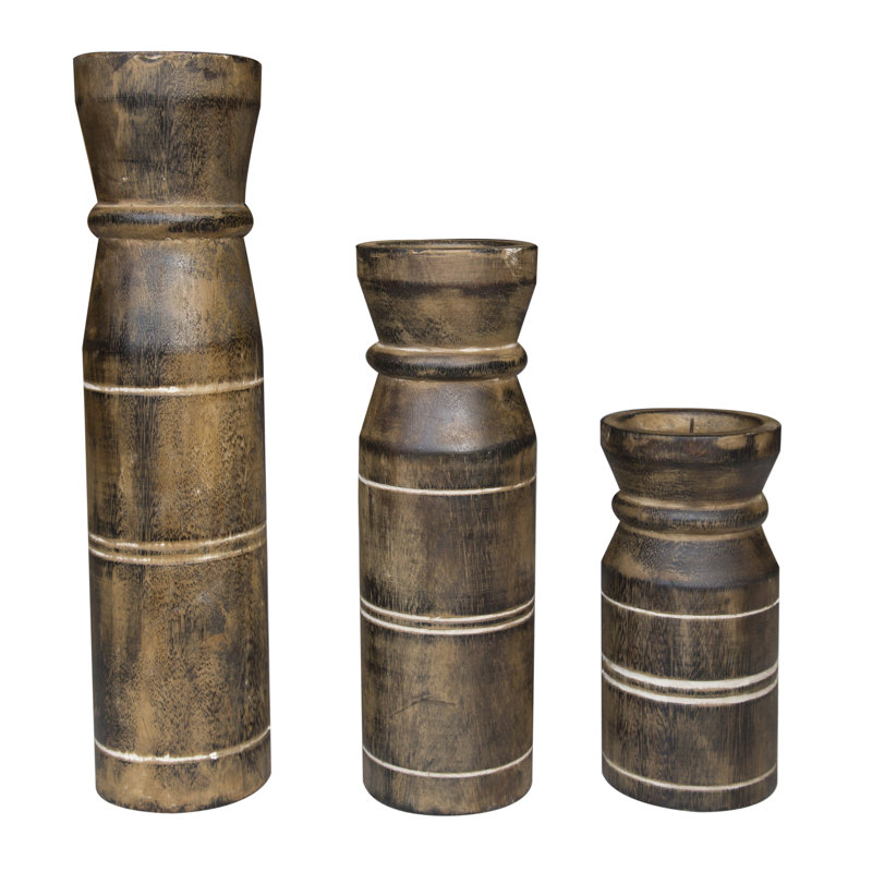3 Piece Wood Tabletop / Centrepiece Candlestick Set