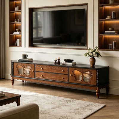Meuble télé rétro avec portes en verre