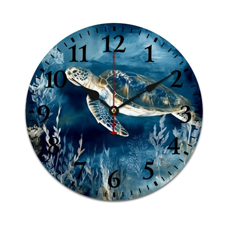 Horloge murale ronde 12 po x 12 po Blue Sea Turtle