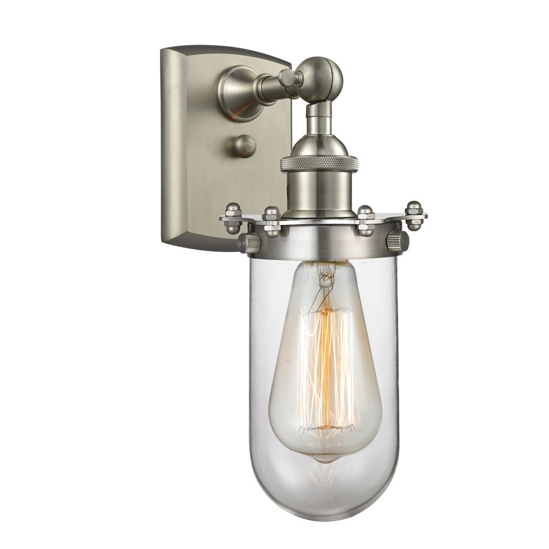 Calixta Armed Sconce, Brushed Satin Nickel, Clear
