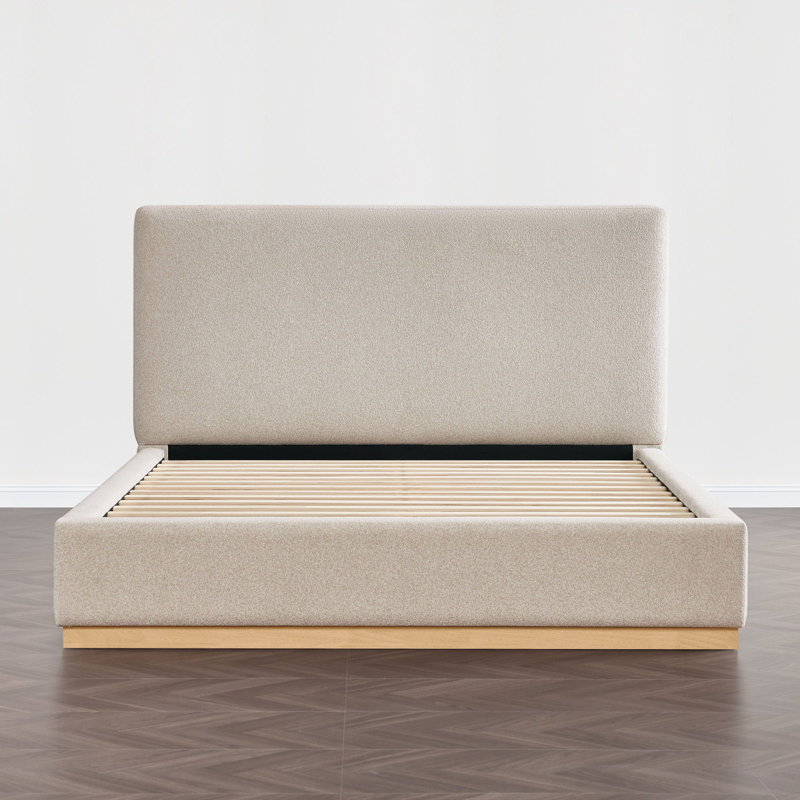 Modern Boucle Upholstered Headboard  Platform Bed, Oat, Queen