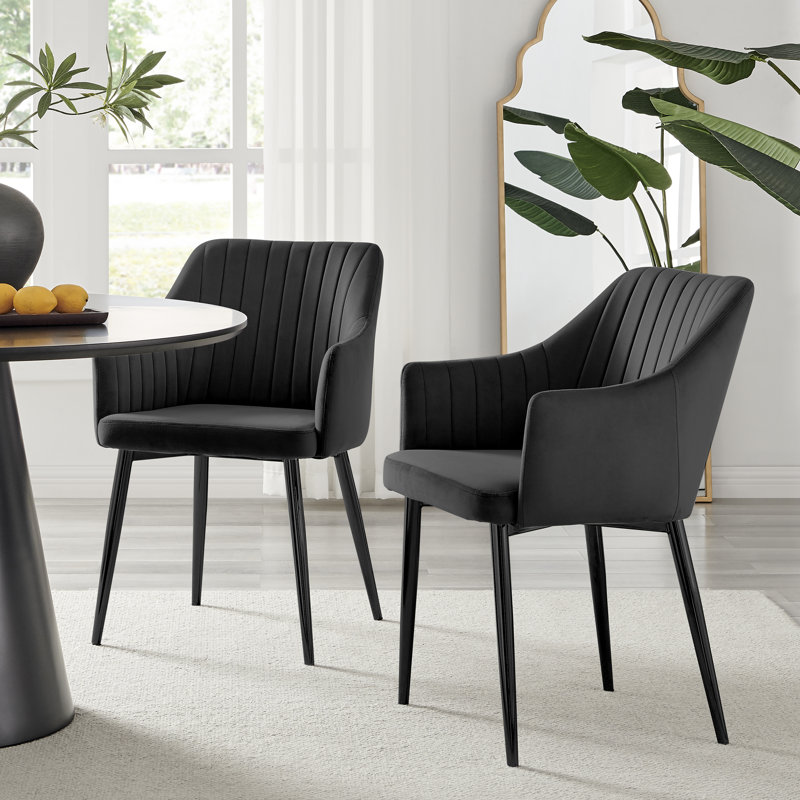 Wethersfield Velvet Upholstered Dining Chairs, Black, Black