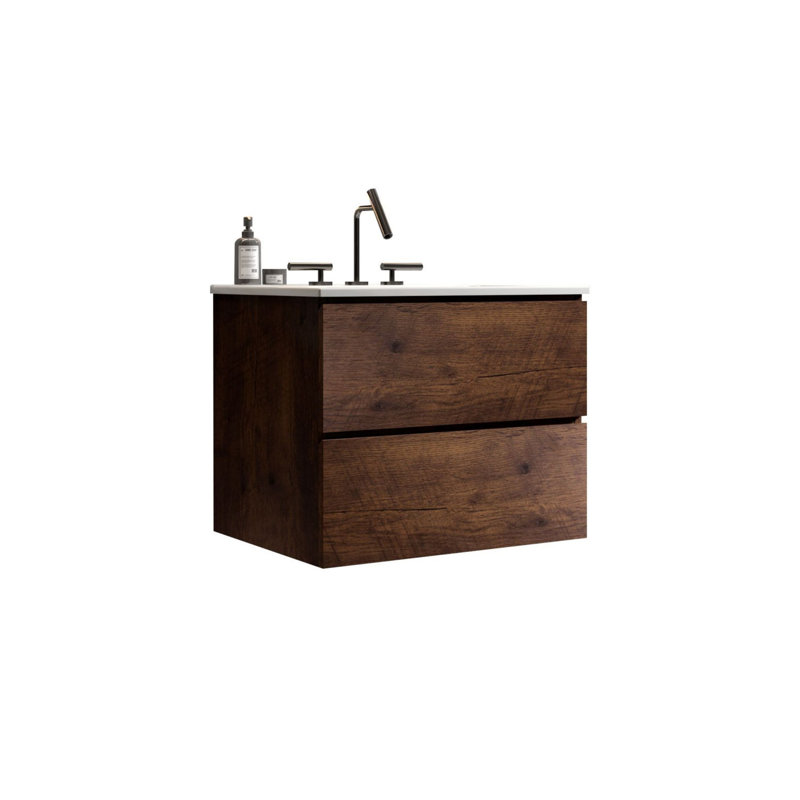 Modern Wall Mounted Bathroom Vanity, Walnut