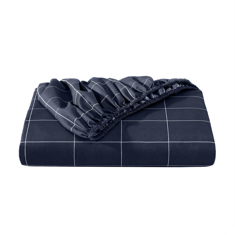 Drap-housse en microfibre, Drap-housse grand, Grille - minuit / blanc