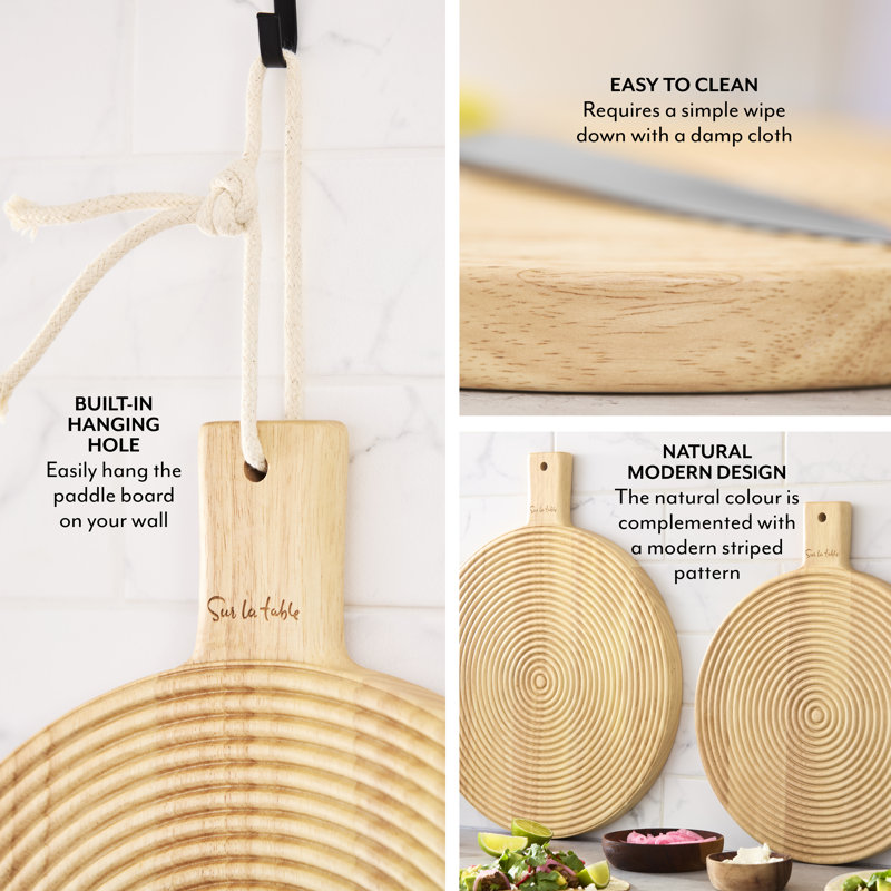 Sur La Table Paddle Board for Serving Meats, Vegetables and Cheeses, Easy to Clean, Made with FSC Certified Materials, Colour Me Happy, Natural Wood