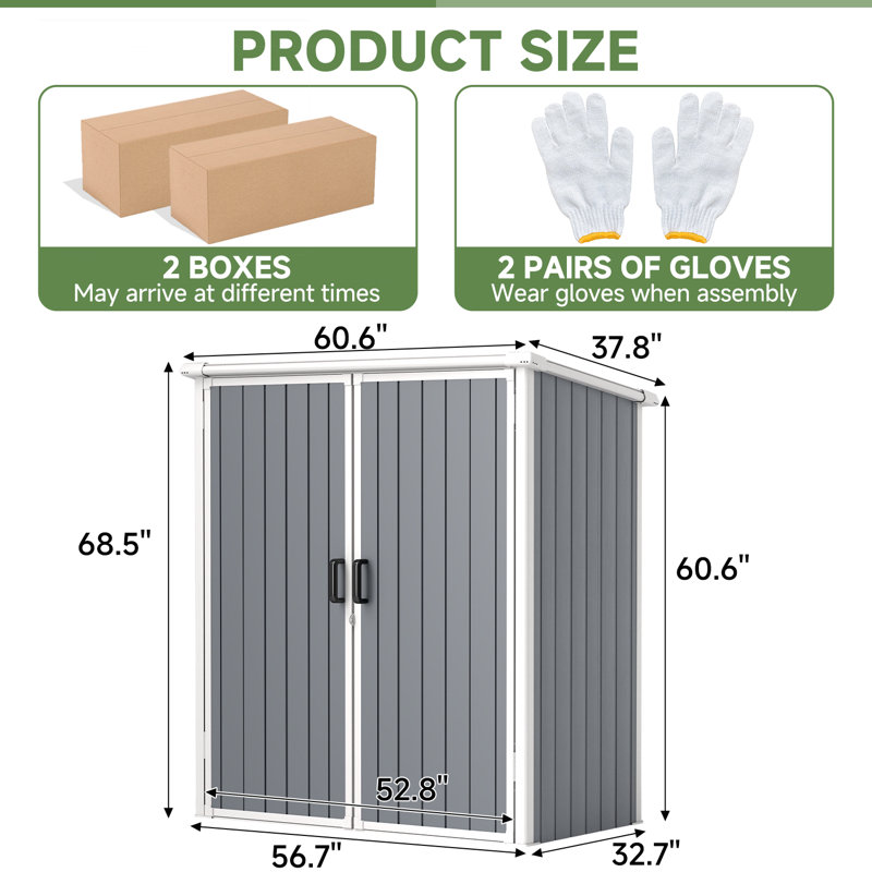 5 Ft. W X 3 Ft. D Horizontal Storage Shed, Grey