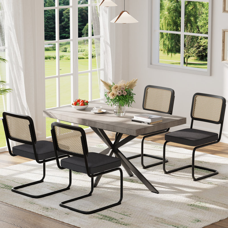 Ensemble de table de salle à manger extensible 55,11 à 70,86 po, Noir, 7 pièces : table, 6 chaises, Gris