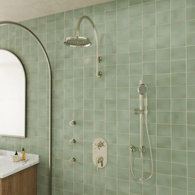 3-Function Vintage Thermostatic Rainfall Shower System with Rainfall Head, Hand Shower & Body Jets