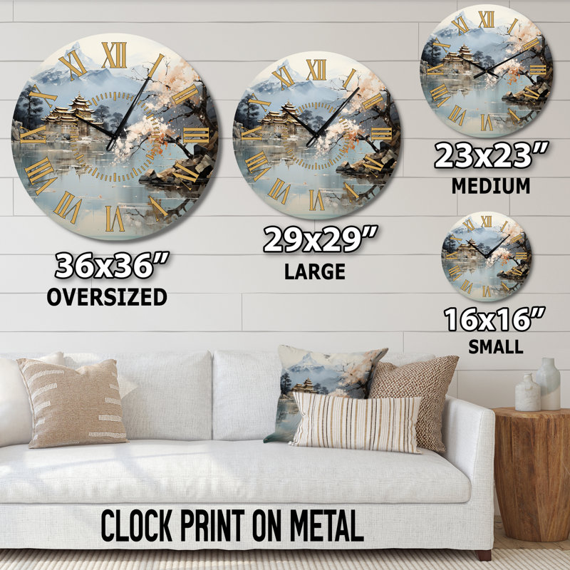 Art asiatique paysage impérial II - horloge murale visage doré asiatique, Médium