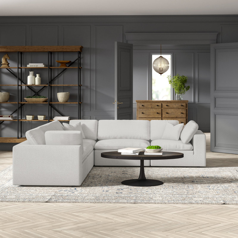 Amillya 119" Wide Symmetrical Modular Corner Sectional, Cream Linen Textured Fabric