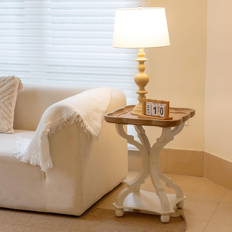  Table d'appoint carrée et rustique, Plateau brun / structure blanche