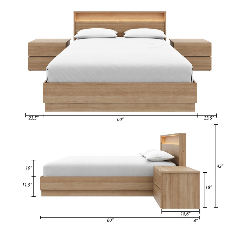 Ensemble de chambre avec grand lit 4 pièces Dechant, Brun