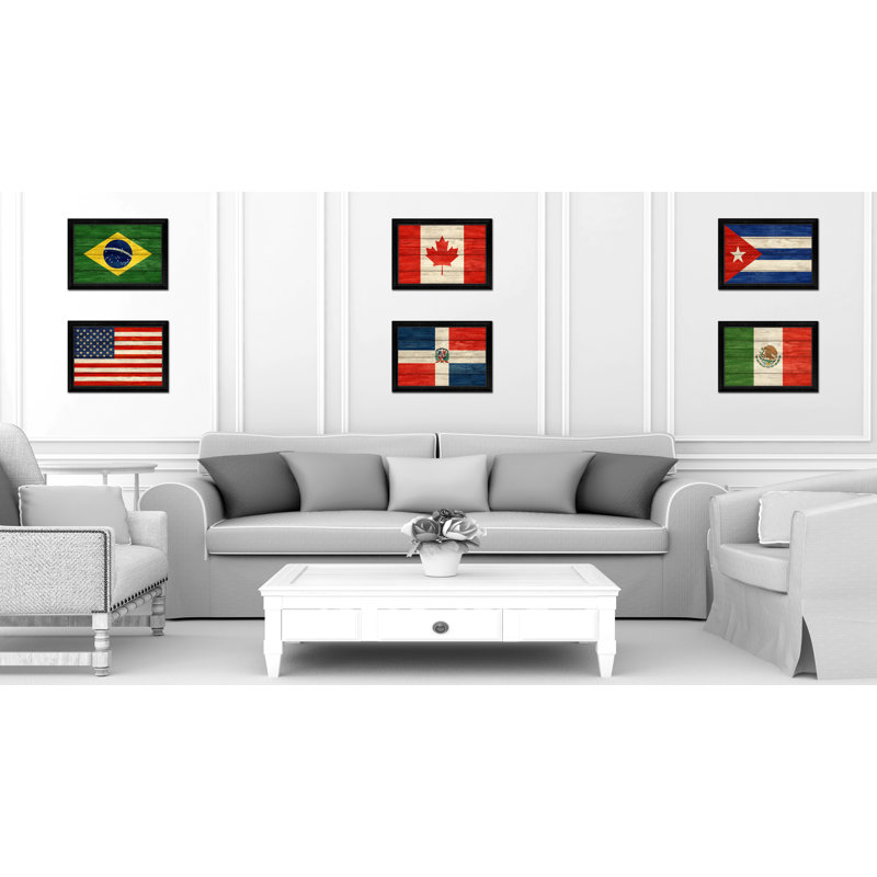 Drapeau de la république dominicaine, reproduction d’art sur toile, H 19 po x l 27 po x P 1 po, Encadrement noir
