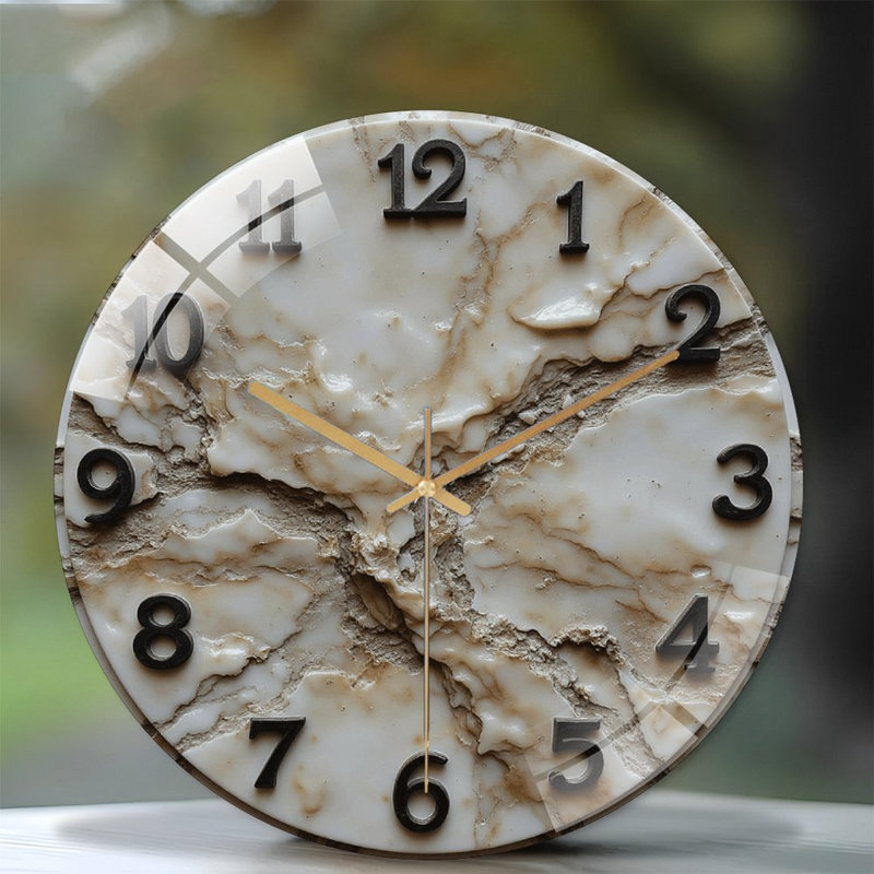 Horloge murale élégante en marbre avec art décoratif - Horloge murale moderne en verre 12 po