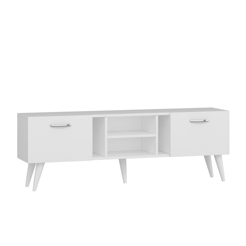 Meuble télé blanc moderne avec rangement supplémentaire, 70,9 x 16,4 x 11,6 pouces | Panneau de particules 100% enduit de mélamine | Nombreuses tablettes pour l'organisation | Design élégant et fonctionnel pour le salon et les espaces de divertissement