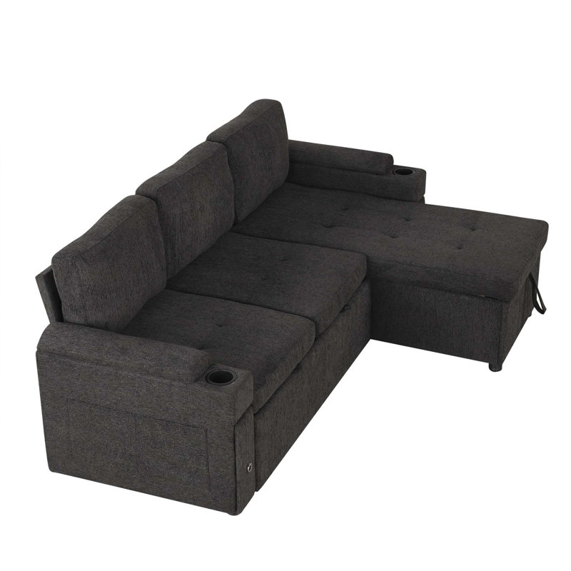 83.5" L-Shaped Sofa Couch Convertible Sofa Bed Sectional Sofa With Ample Storage Space, Two Cup Holders And Two USB Ports For Living Room