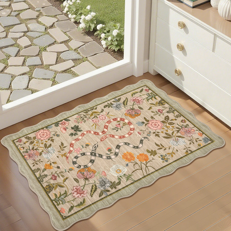 Area Rugs Washable Scalloped Area Rug Modern Living Room RugNon-Slip Carpet Accent for Entryway Bathroom Kitchen Bedroom