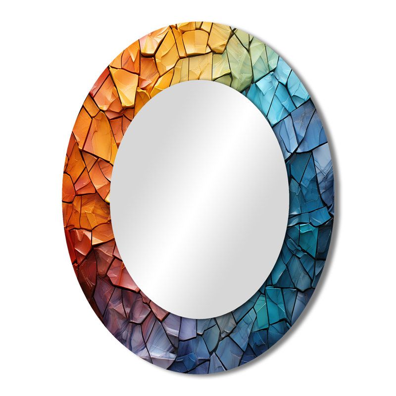 Colorful Mosaic II - Grand miroir mural ovale sur métal, 43" x 33"
