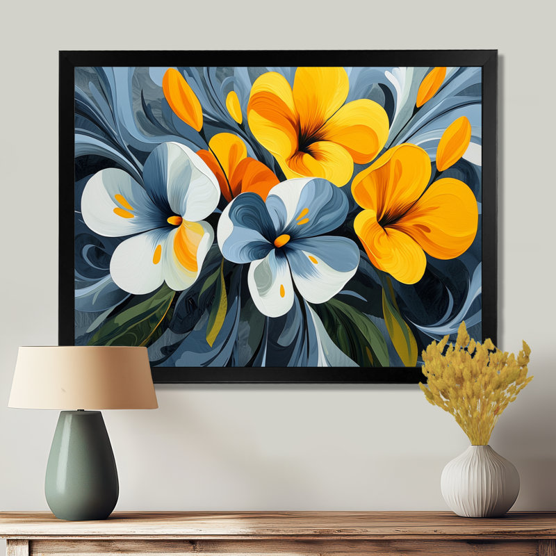 Rayures jaunes et bleues - Pensées grand art mural, Reproduction d'une seule photo avec cadre, Noir, H 12 po x l 20 po