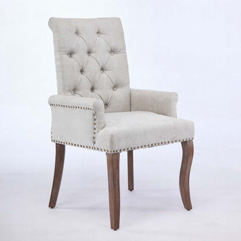Fernleigh Single Pack Traditional Upholstered Dining Chair with Solid Wood Frame and Luxurious Chenille Fabric., Beige
