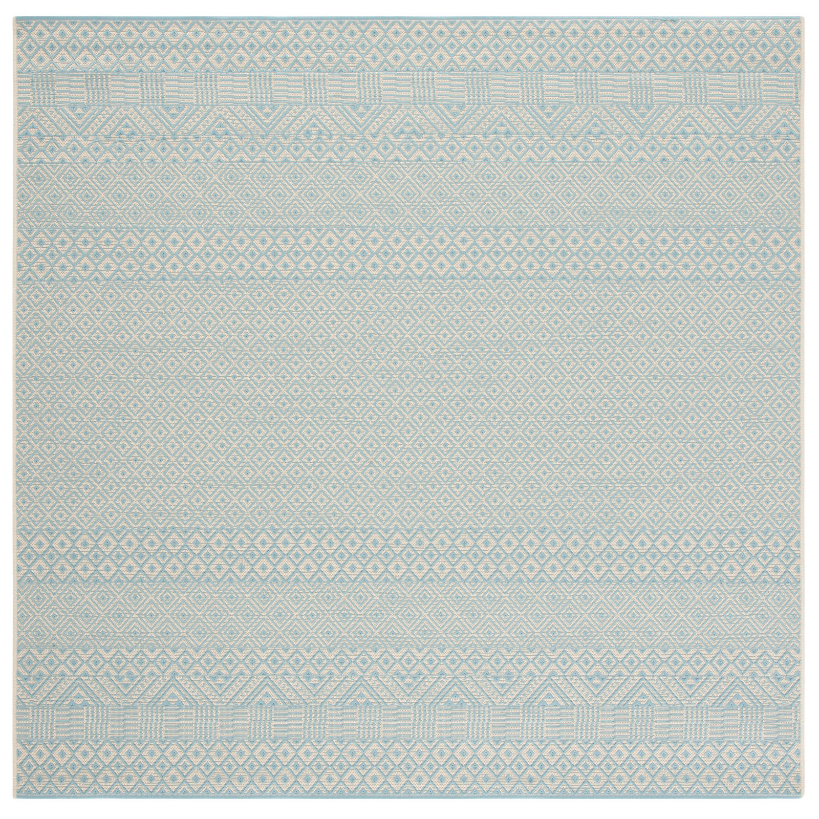 Lenwood Beige Aqua Geometric Outdoor Rug, Square 5'3"