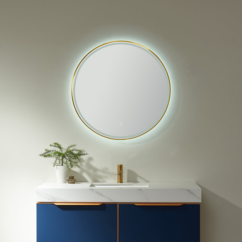 Miroir de salle de bain Molly-May, Or brossé, 32 po x 32 po