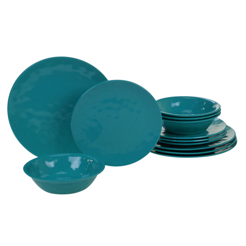 Certified International 12 Piece Melamine Dinnerware Set, Service for 4, Teal