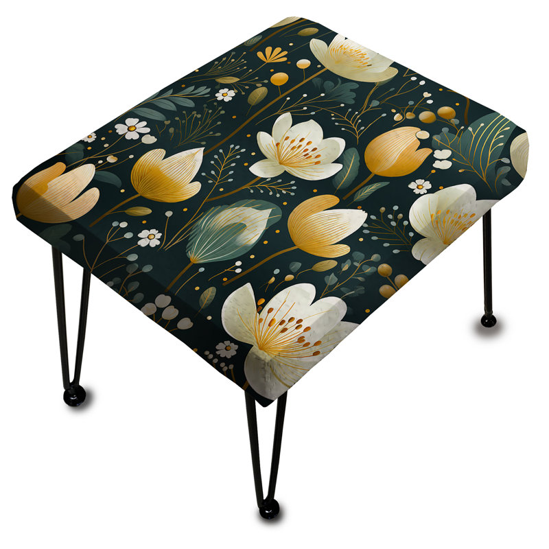 Serene Green Garden Blooms - Floral Rectangle Ottoman