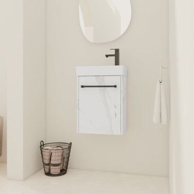 16'' Floating Wall-Mounted Bathroom Vanity With Ceramic Sink & Soft-Close Cabinet Door, For Small Bathroom