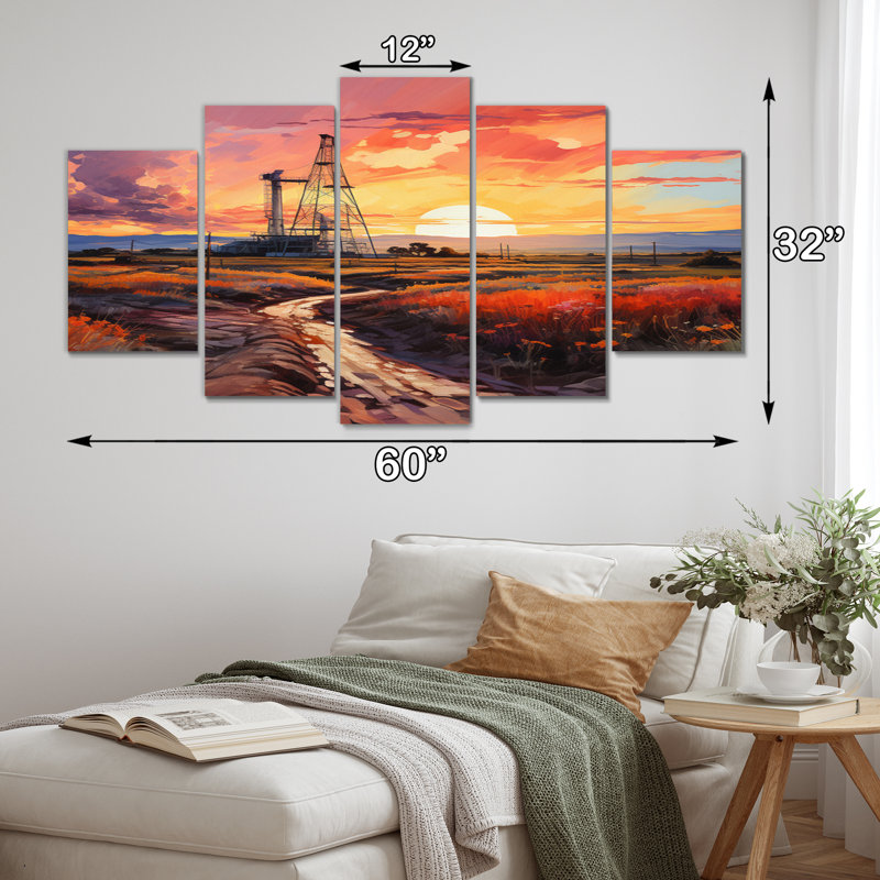 «Orange Oil Rigs» - impression sur toile - 5 panneaux