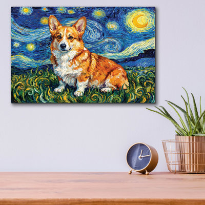 'Pembroke Welsh Corgi Starry Night' by Rich Monet Acrylic Glass Wall Art, 16" x 12"