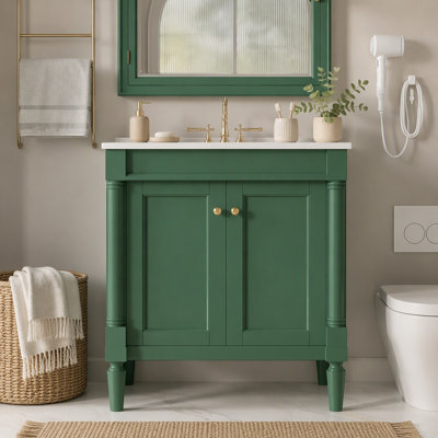 Meuble-lavabo de style français de 76 cm avec lavabo en céramique