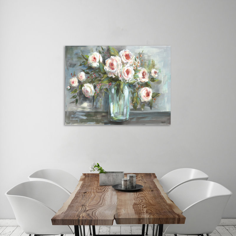 Blooms In A Mason Jar - Impression sur toile tendue, H 24 po x l 32 po x P 1,5 po