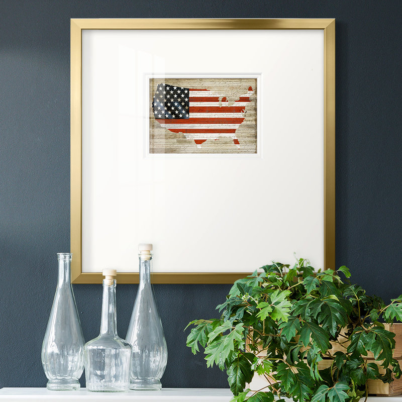 Drapeau américain encadré sur papier, H 17 po x l 17 po x P 1,25 po