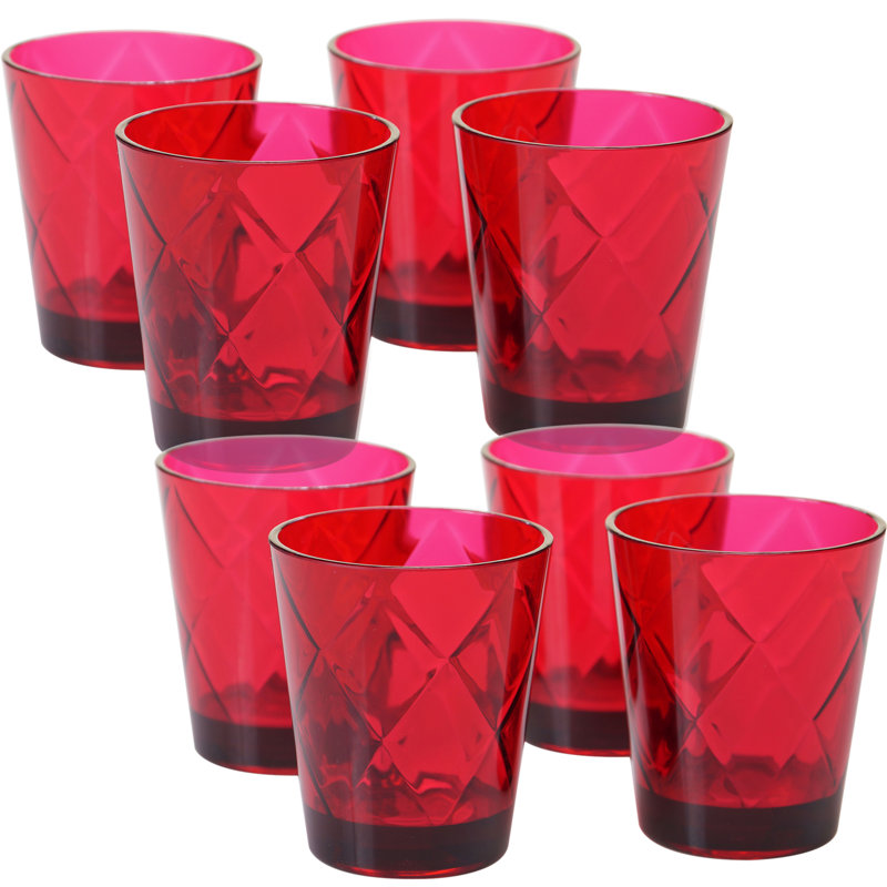 Clear Diamond Pattern Acrylic Whiskey Glass Set, 15 oz, 8 Pieces