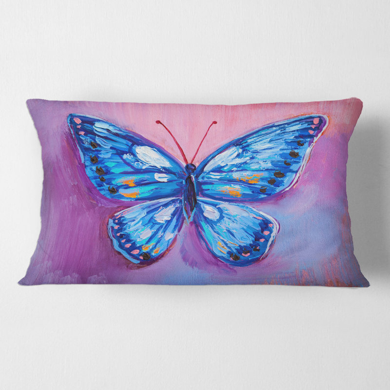 Papillon rétro bleu I - coussin imprimé moderne