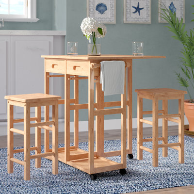 Chandley Beardmore 3 - Piece Drop Leaf Beech Solid Wood Dining Set