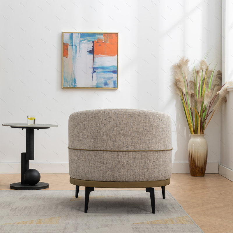 Fauteuil rembourré rond pour le salon, Moutarde / lin gris