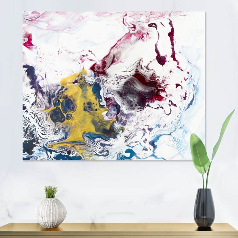 Art liquide jaune et rouge - reproduction sur toile, Toile tendue, H 30 po x l 40 po x P 1,5 po