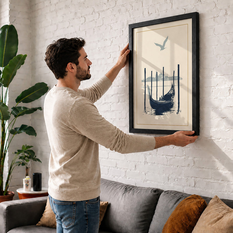 Moored Gondola Minimalist - Print, Unframed, A2 - 59.4 x 42.0 cm
